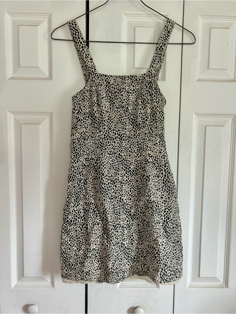 American Eagle Square-Neck Mini Dress in Black & Beige Spot Print